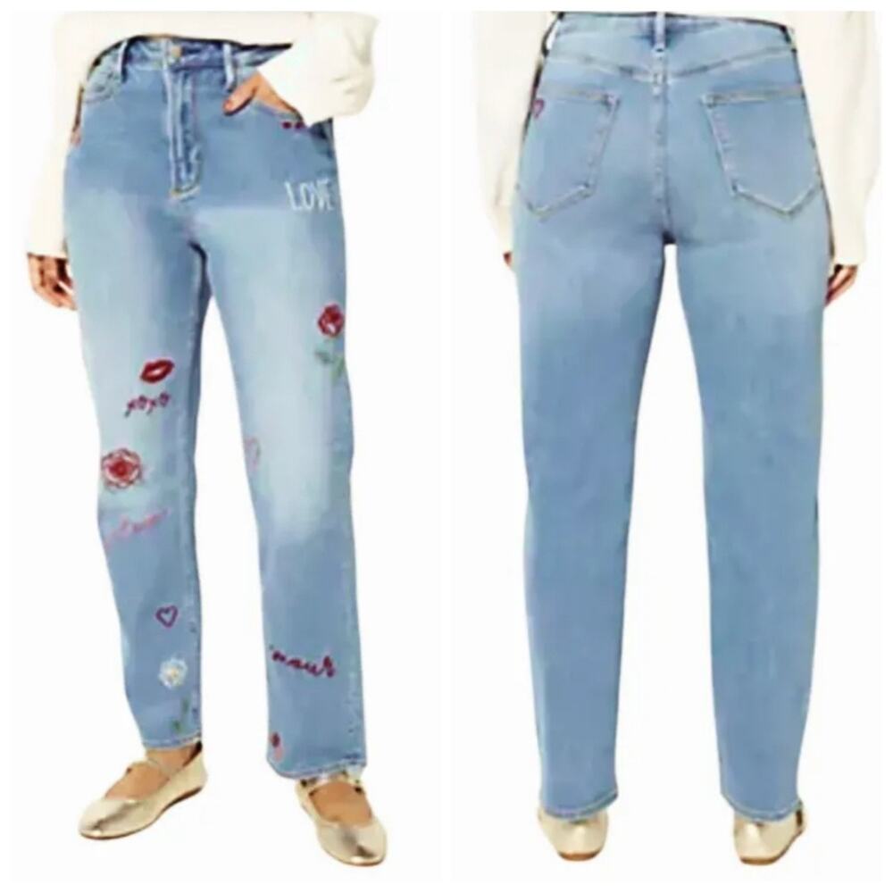 Driftwood Jordie Straight Leg Love Notes Embroidered Jeans Boho Size 16 J1816 - Picture 3 of 11